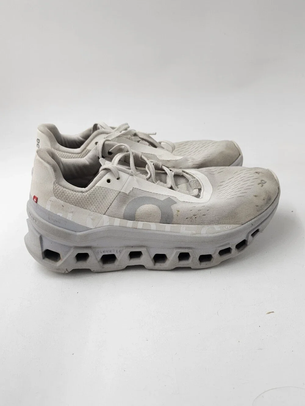 On Running Cloudmonster 1 White Glacier Graphic Spellout Max Cushion Womens 6.5